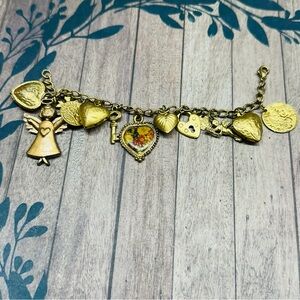 Gold Mixed Hearts Angels Charm Bracelet B7‎